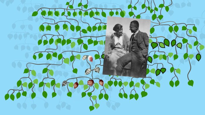 Stammbaum mit Schwazweiß Foto eines Paares